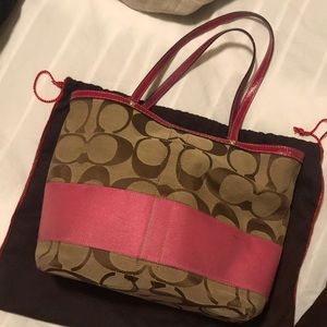 AUTHENTIC Pink and tan Coach print purse